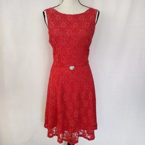 Speechless Sleeveless Coral Lace Fit and Flare Dress